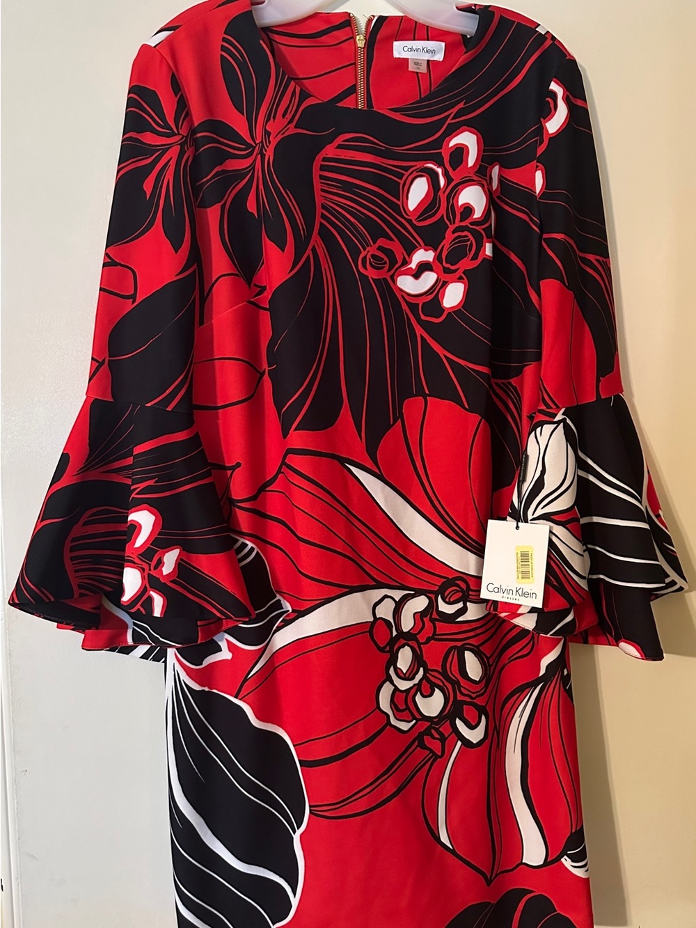 Calvin Klein Red Black White Floral Dress